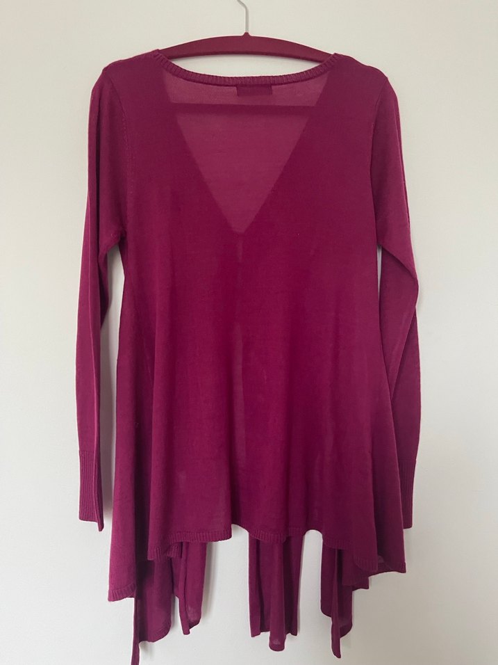 Fuşya renk merino yünlü ince şık hırka - Görsel 3