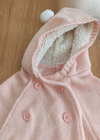 Kız Çocuk Pembe Kapüşonlu Örgü #Panço - Görsel 2