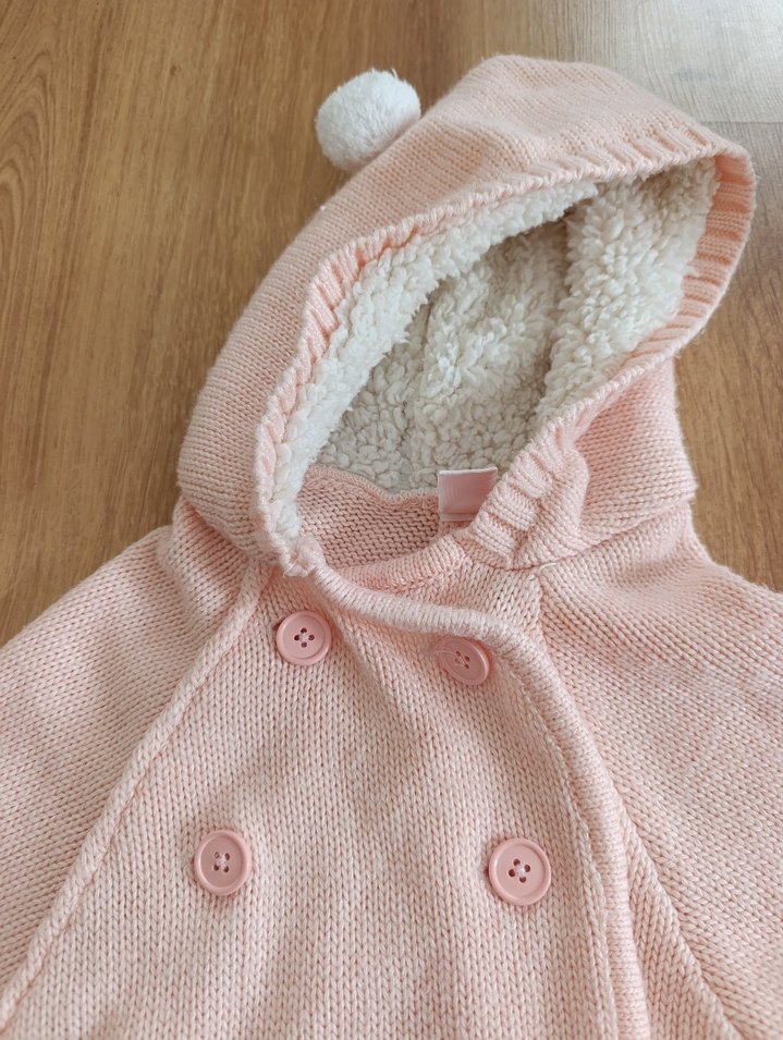 Kız Çocuk Pembe Kapüşonlu Örgü #Panço - Görsel 2