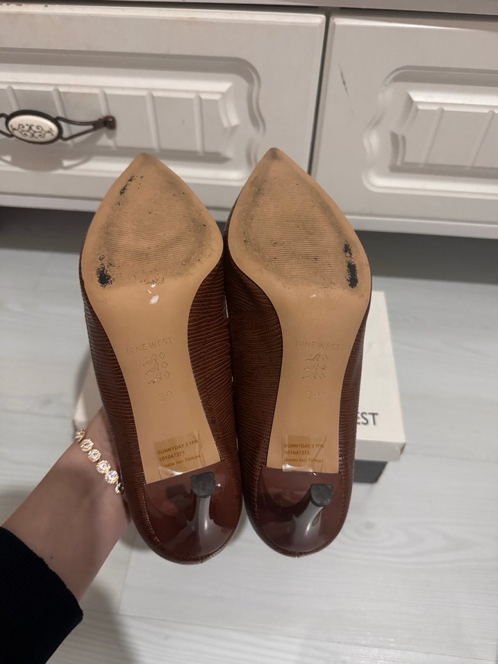 NINE WEST Kadın Kahverengi Deri Stiletto Topuklu Ayakkabı - Görsel 3