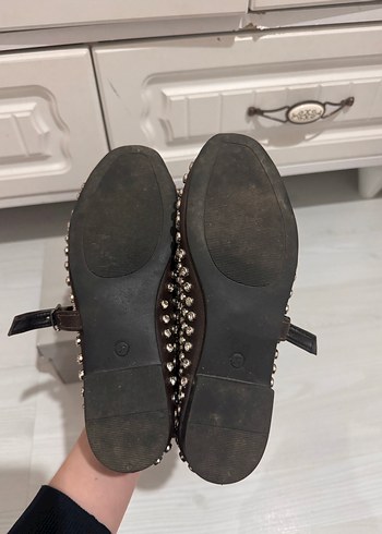 Kız Kahverengi Tokalı Taşlı Ayakkabı Babet - Görsel 5