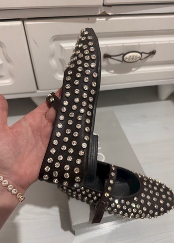 Kız Kahverengi Tokalı Taşlı Ayakkabı Babet - Görsel 2