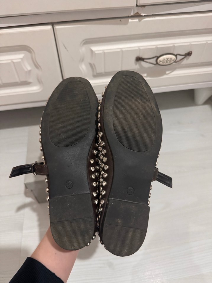 Kız Kahverengi Tokalı Taşlı Ayakkabı Babet - Görsel 5