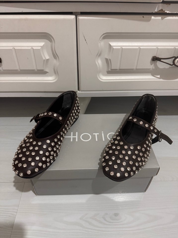 Kız Kahverengi Tokalı Taşlı Ayakkabı Babet - Görsel 3