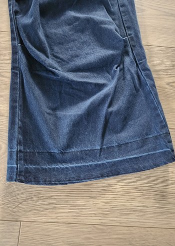 Kemerli Lacivert Geniş Paça Kadın Kot Pantolon - Görsel 8