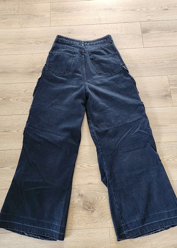 Kemerli Lacivert Geniş Paça Kadın Kot Pantolon - Görsel 2