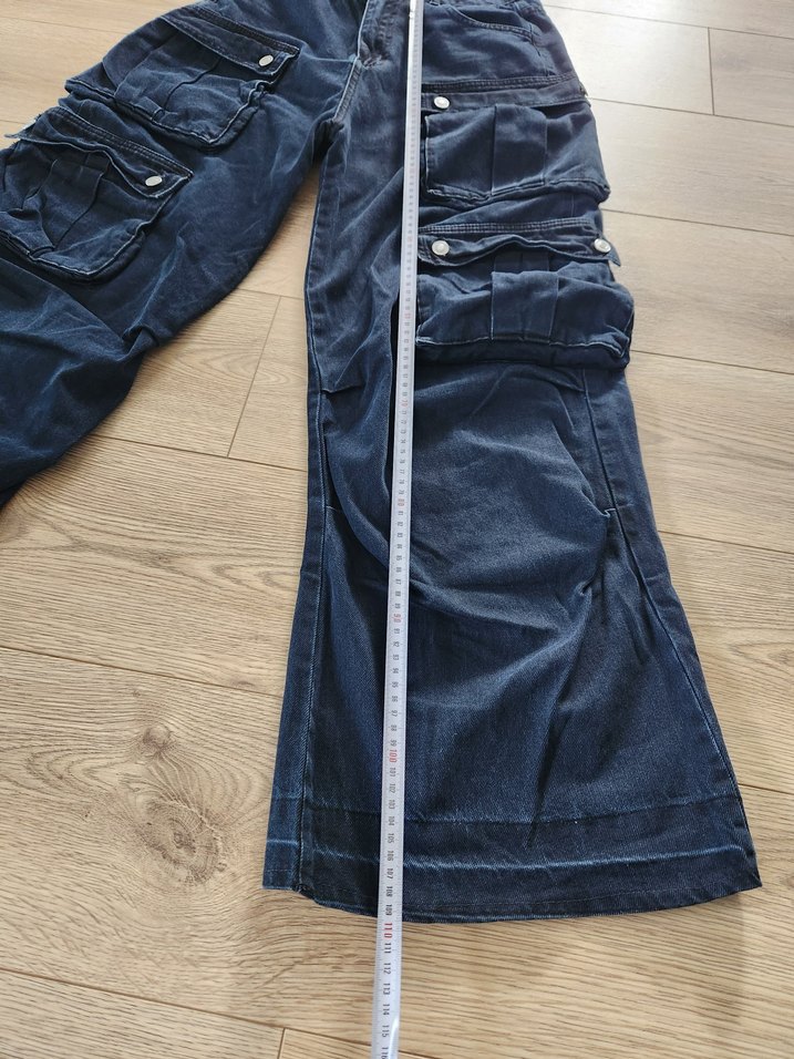 Kemerli Lacivert Geniş Paça Kadın Kot Pantolon - Görsel 5