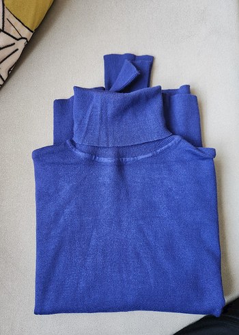 Mavi Boğazlı Kadın Triko Kazak - Görsel 5