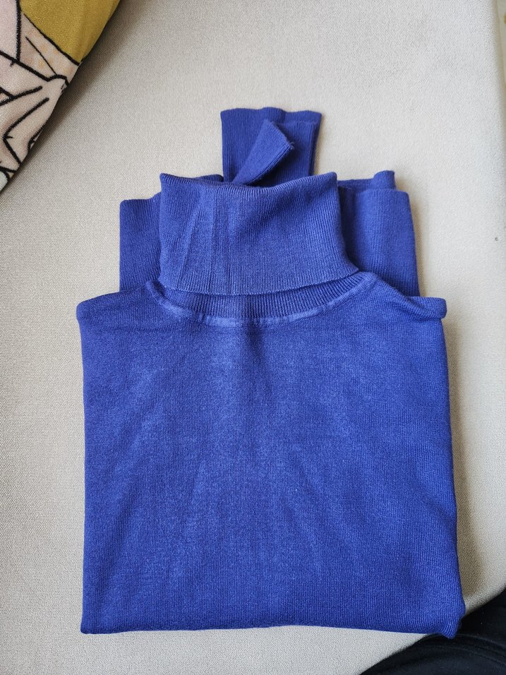 Mavi Boğazlı Kadın Triko Kazak - Görsel 5