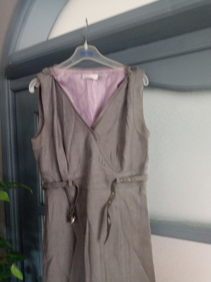 Keten Kumaşlı V Yaka Kemerli Hamile Elbisesi - Görsel 2