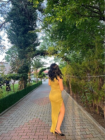 s Beden yeşil Renk Abiye uzun yırtmaçlı elbise