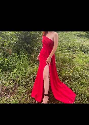 s Beden kırmızı Renk Kırmızı Straplez Uzun Drapeli Abiye Elbise
