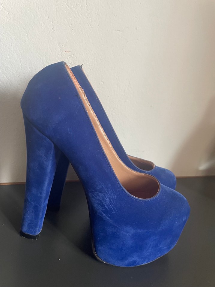 Kadın Mavi Süet Platform Topuklu - Görsel 3