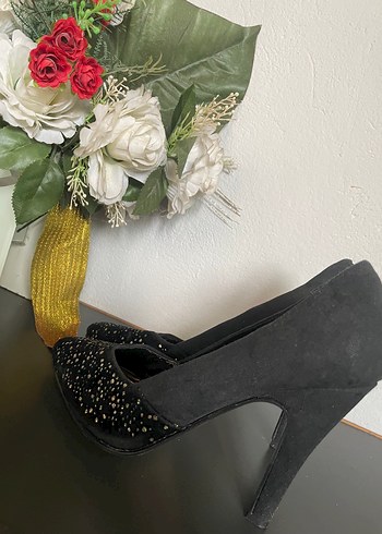 Siyah Payetli Yüksek Topuklu Kadın Ayakkabı - Görsel 3