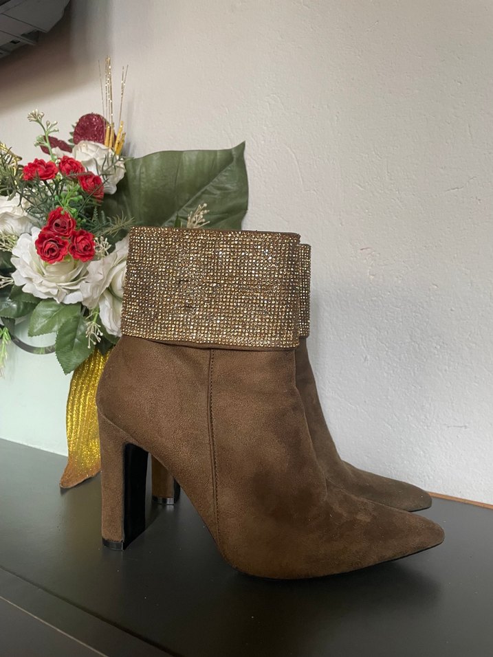 Kahverengi Süet Yüksek Topuklu Bot - Görsel 4