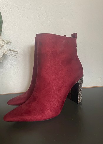 Bordo Topuğu Taşlı Topuklu Bot - Görsel 4