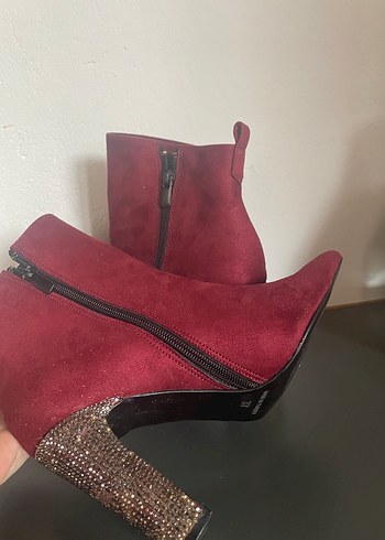 Bordo Topuğu Taşlı Topuklu Bot - Görsel 3