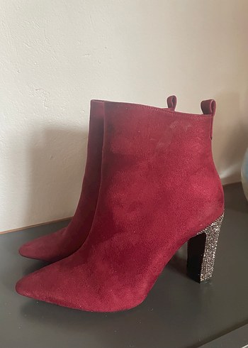Bordo Topuğu Taşlı Topuklu Bot - Görsel 2