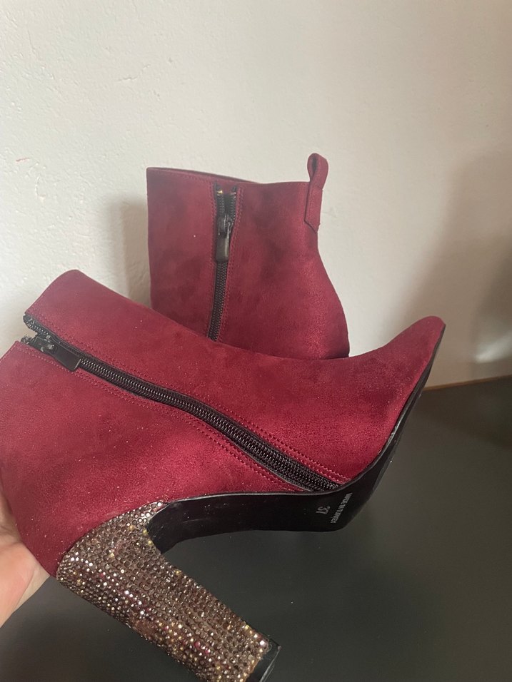 Bordo Topuğu Taşlı Topuklu Bot - Görsel 3
