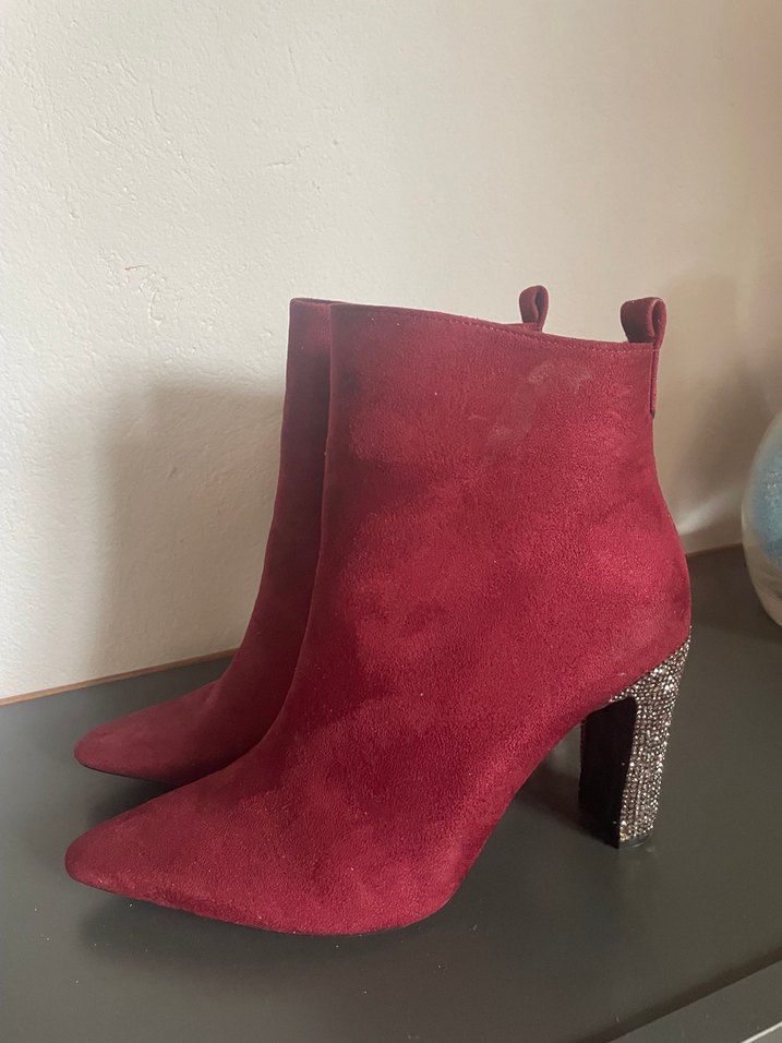 Bordo Topuğu Taşlı Topuklu Bot - Görsel 2