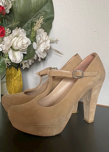 Bej Süet Platform Topuklu Kadın Ayakkabı - Görsel 3