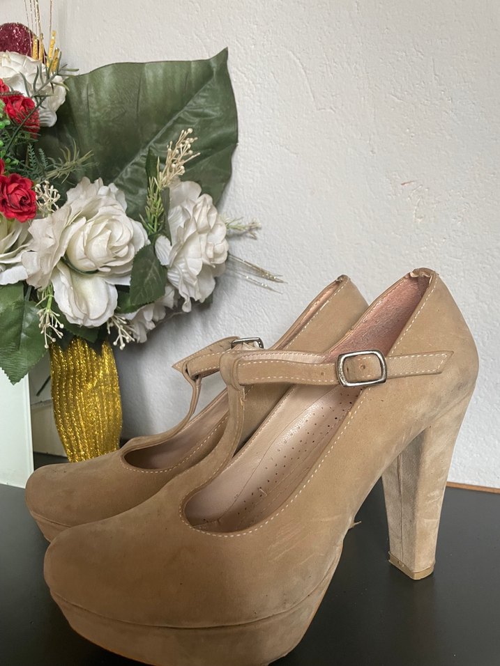 Bej Süet Platform Topuklu Kadın Ayakkabı - Görsel 2