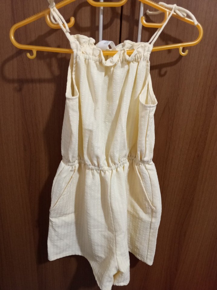 Kız Çocuk Sarı Keten Volanlı Askılı tulum - Görsel 3