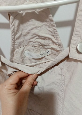 Kız Çocuk Bej poplin Fırfırlı Salopet - Görsel 4