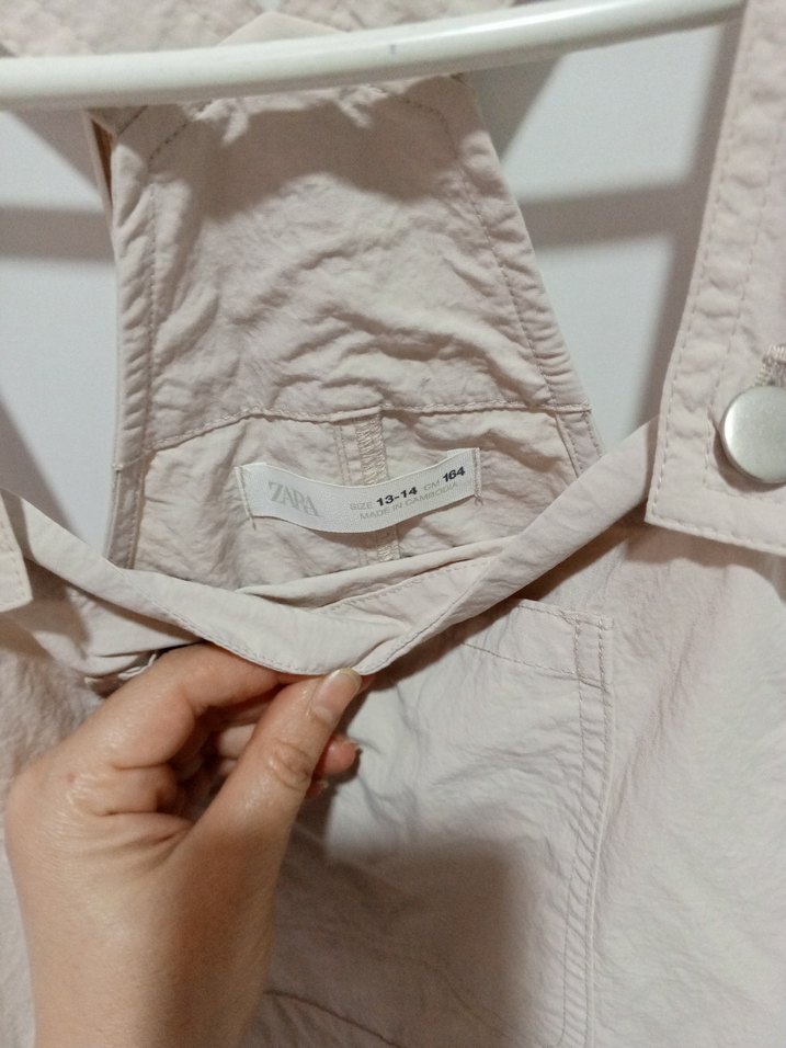 Kız Çocuk Bej poplin Fırfırlı Salopet - Görsel 4