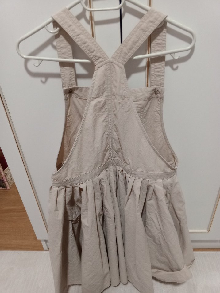 Kız Çocuk Bej poplin Fırfırlı Salopet - Görsel 3