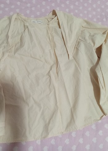 krem fular detaylı gömlek bluz - Görsel 3