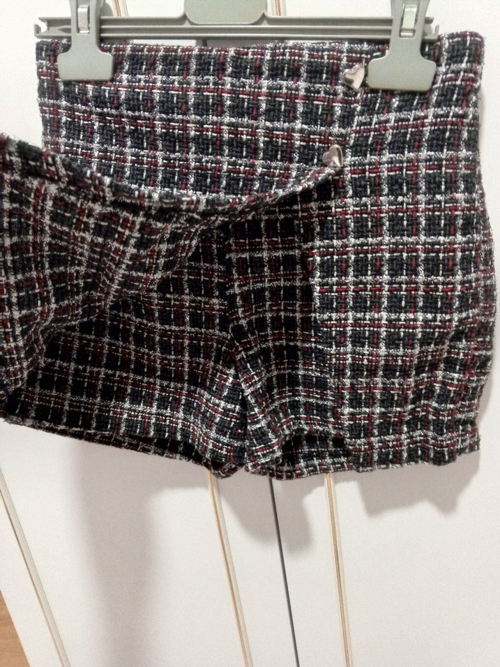 Düğmeli Kısa Ekose Mini Etek - Görsel 2