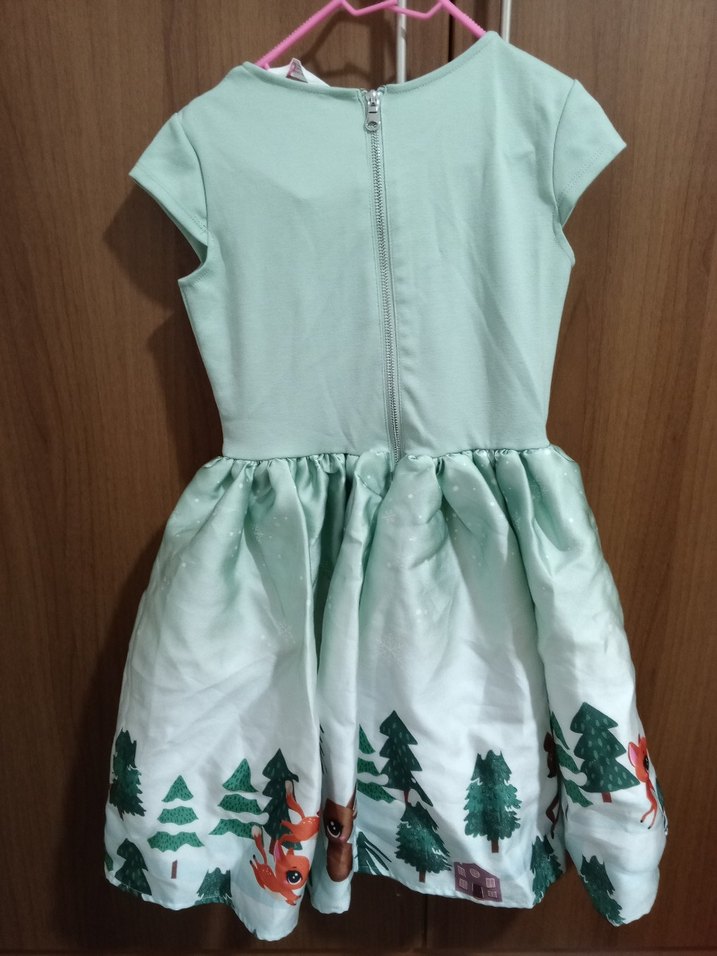 Yeşil Kız Çocuk Elbisesi Fiyonk Detaylı - Görsel 2