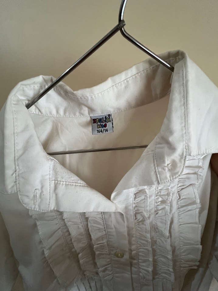 Beyaz Pilili Keten çocuk Gömlek - Görsel 2