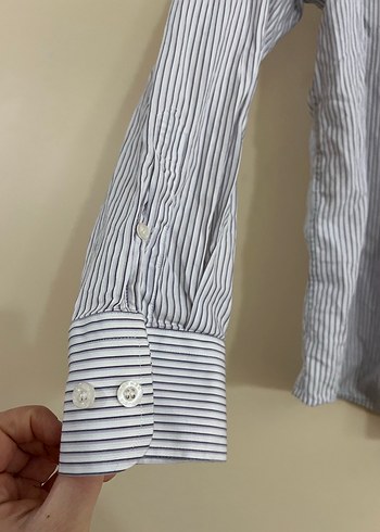 Gri Çizgili Uzun Kollu Erkek Gömlek - Görsel 2