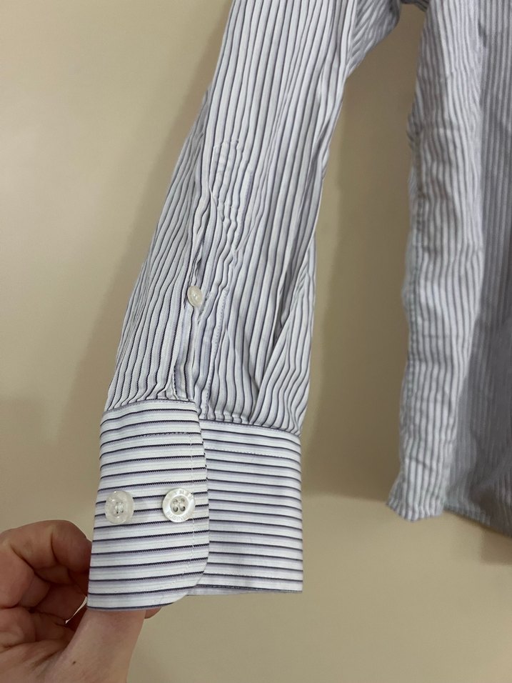 Gri Çizgili Uzun Kollu Erkek Gömlek - Görsel 2