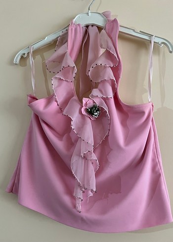 Pembe Straplez Fırfırlı Kız çocuk takım - Görsel 2