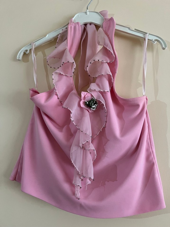 Pembe Straplez Fırfırlı Kız çocuk takım - Görsel 2