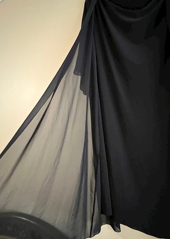 Siyah Uzun Kollu Drapeli Gece Elbisesi - Görsel 2