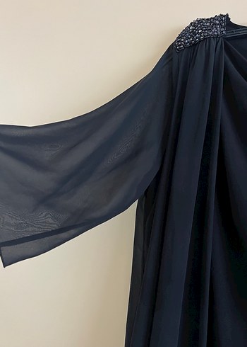 Siyah Uzun Kollu Drapeli Gece Elbisesi - Görsel 4