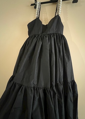 Siyah Uzun Drapeli Straplez Elbise - Görsel 4