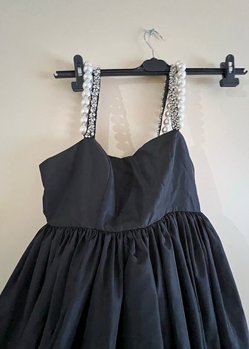 Siyah Uzun Drapeli Straplez Elbise - Görsel 3