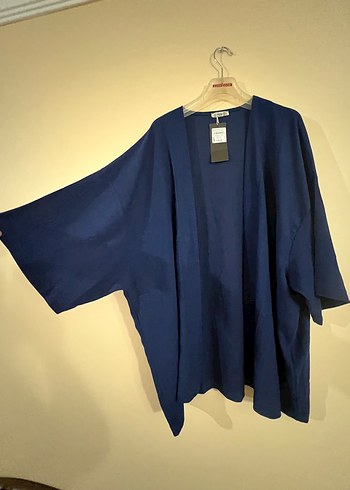 Lacivert Keten Midi Kadın Kimono - Görsel 2