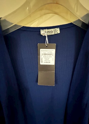 Lacivert Keten Midi Kadın Kimono - Görsel 3