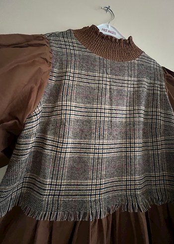 Kahverengi Kareli Midi Kadın Elbise - Görsel 3