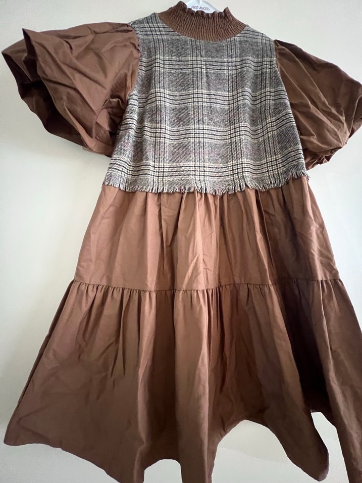 Kahverengi Kareli Midi Kadın Elbise - Görsel 5