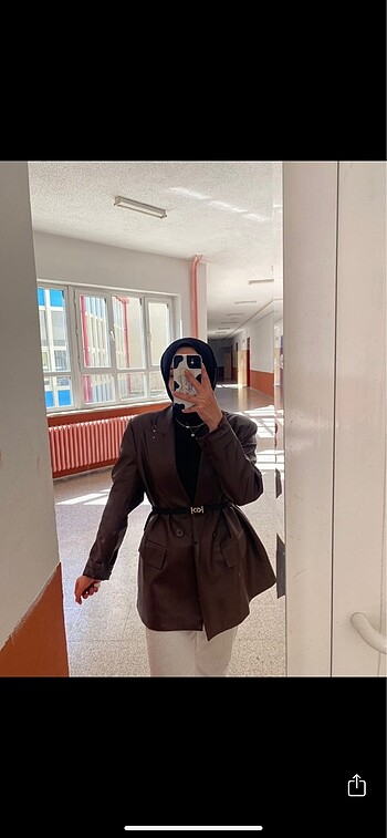 Kahverengi deri blazer ceket