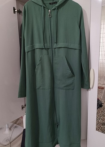 Kapüşonlu Uzun fermuarlı Yeşil Tunik