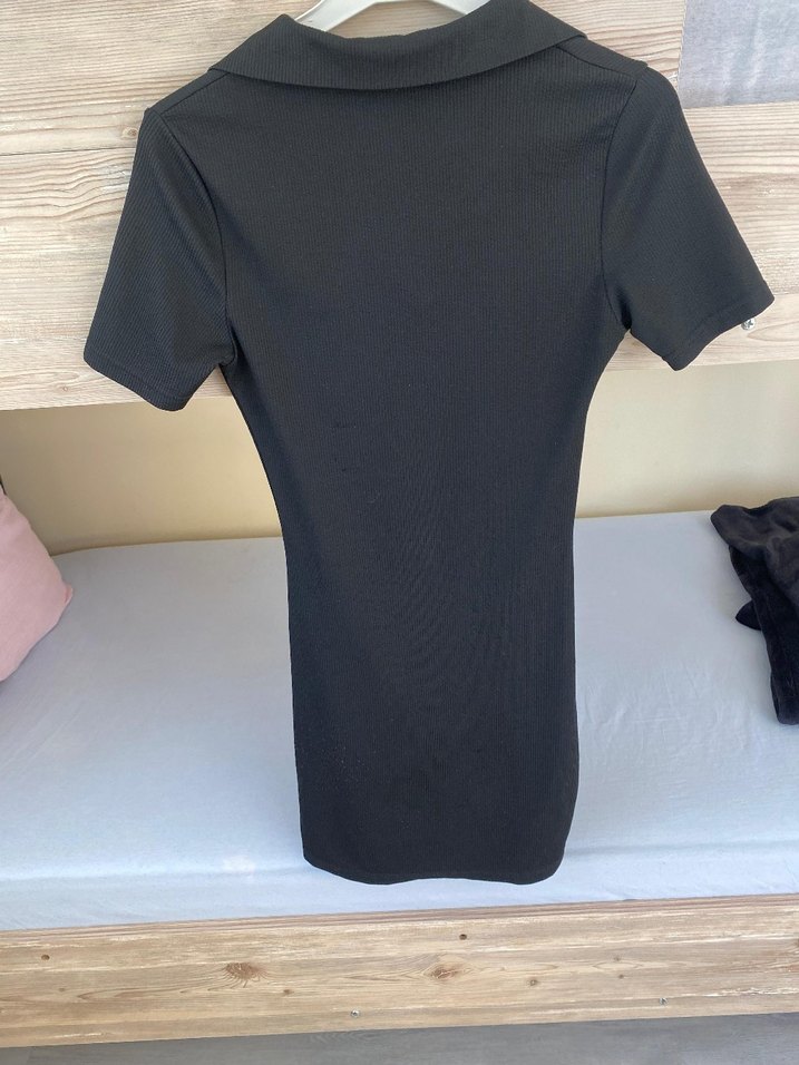 Siyah V Yakalı Kısa Kollu Kadın Elbise - Görsel 2