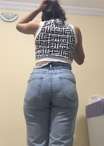 Beyaz Gri Desenli Kemerli Kadın Atlet - Görsel 2